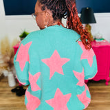 Fuzzy Knit Button Down Star Cardigan - LAST ONES FINAL SALE