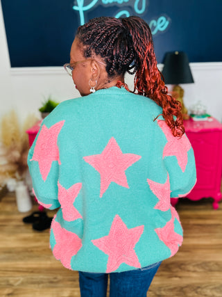 Fuzzy Knit Button Down Star Cardigan
