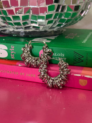 Silver Spiral & Crystal Hinge Hoop