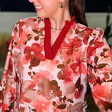 Cranberry Rust Floral Long Sleeve Top - LAST ONES FINAL SALE