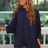 PREORDER - Sloane Button Up Top - Navy