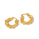 Textured Pearl Huggie Hoops - WATERPROOF-Earrings-Pretty Simple