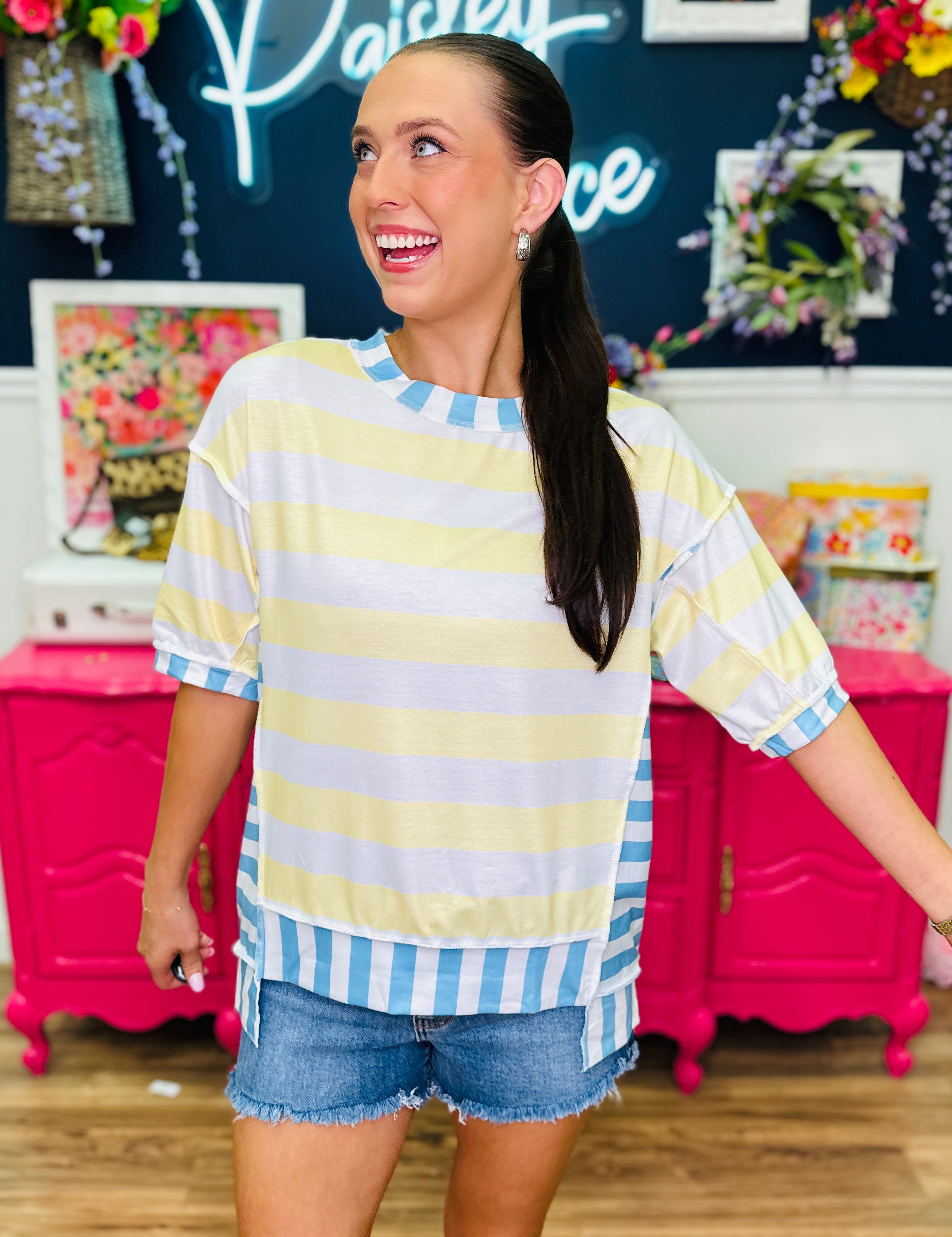 Saturday Stripes Top - Yellow Stripe