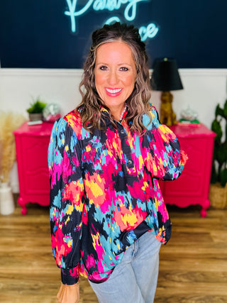 Zaria Abstract Print Top