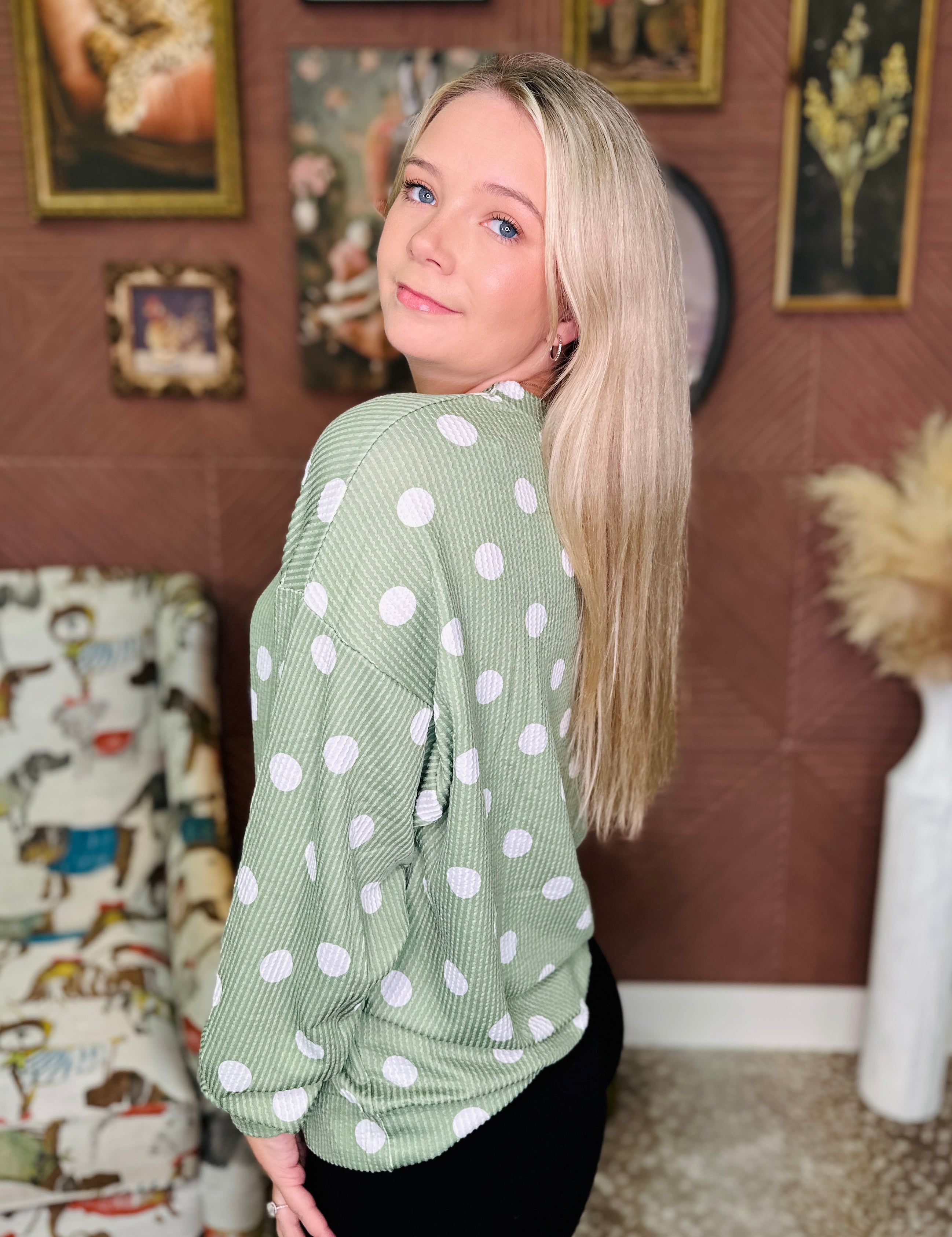 Dotty Darling Top - Sage Green