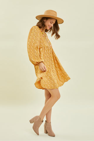 Anya Mustard Floral Dress - Preorder