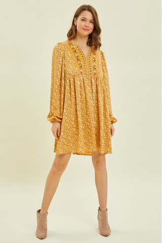 Anya Mustard Floral Dress - Preorder