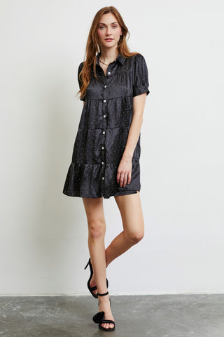 Heyson Tiered Beaded Satin Shirt Dress - Black or Blue - LAST ONE FINAL SALE