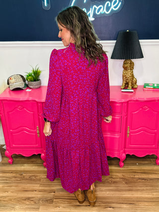 Notch Neck Floral Print Maxi Dress