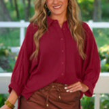 PREORDER - Sloane Button Up Top - Burgundy
