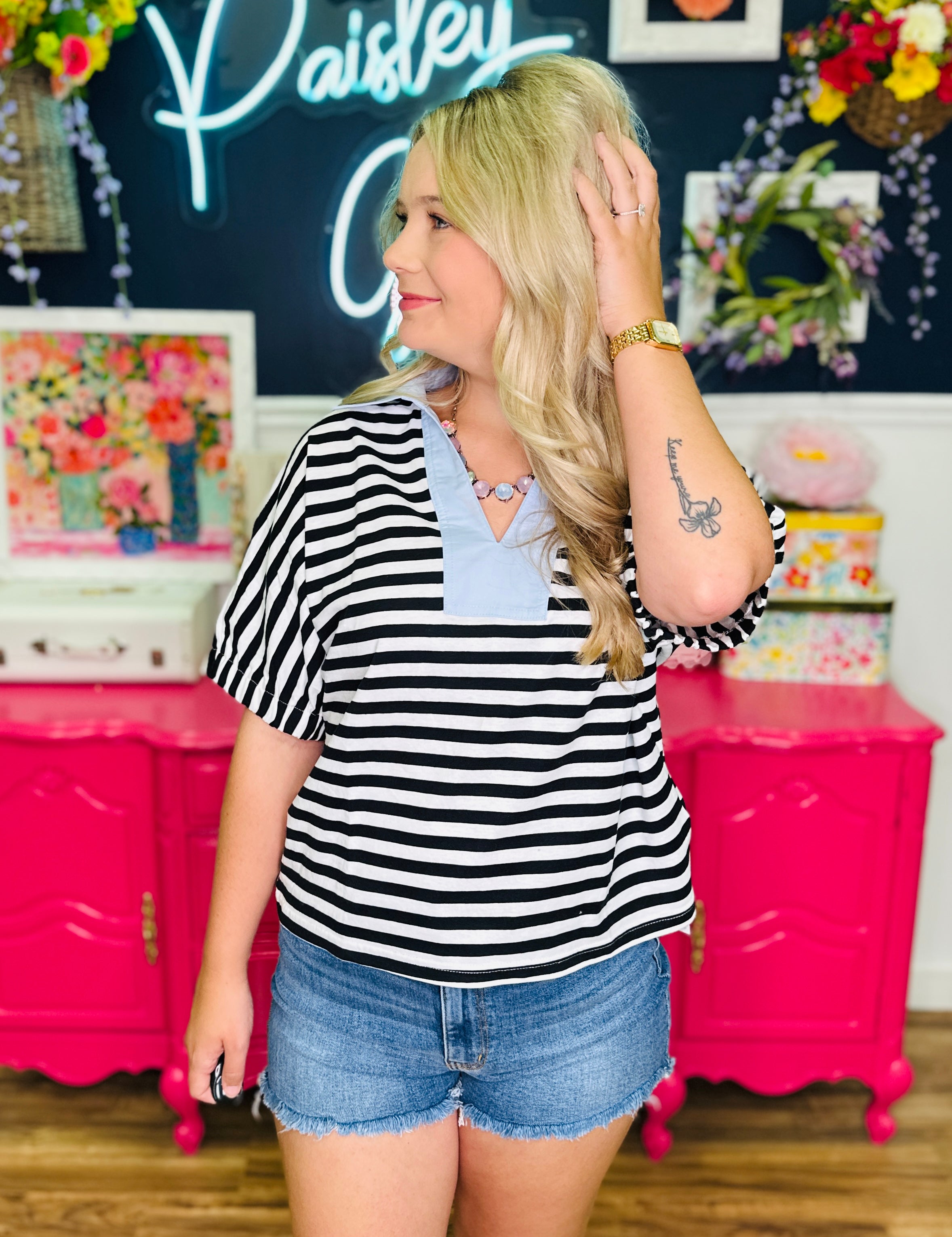 Mainstreet Muse Top In Black & White
