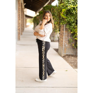 Womenâ€™s buttery soft leopard panel lounge pants with pockets