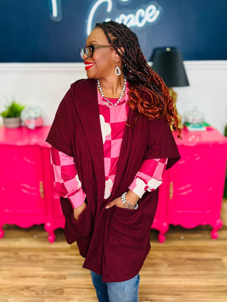 Softest Hooded Cape Kimono - Burgundy - FINAL SALE