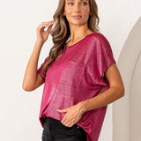 Relaxed Fit Shimmering Short Sleeve Top - Fuchsia - PREORDER