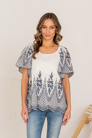 Short Sleeve Embroidered Top  - PREORDER