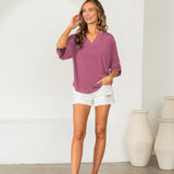 Long-Sleeve V-Neck Top - Mauve - PREORDER