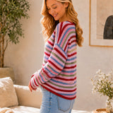 Open-Stitch Multicolor Striped Crew Neck Sweater - PREORDER