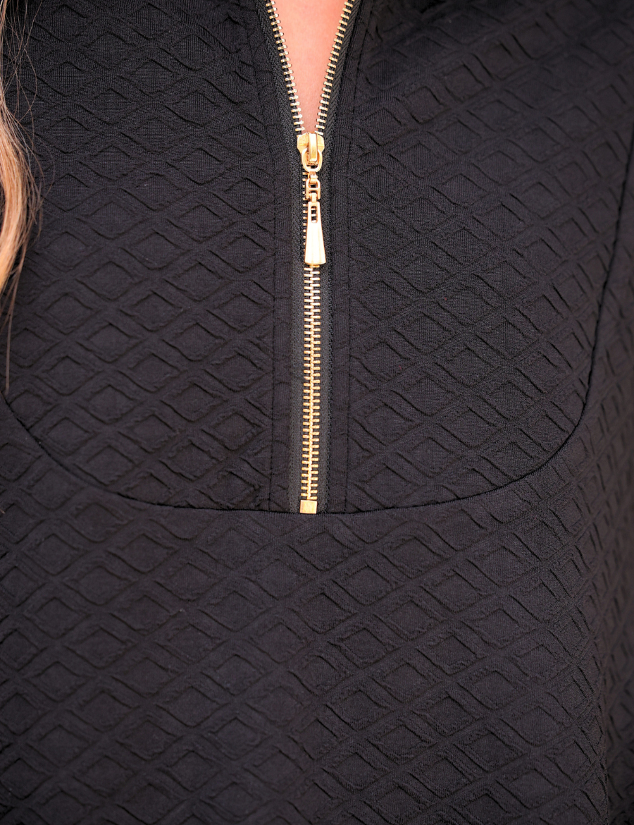 Ezra Textured Zipper Dress- Black - PREORDER