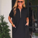 Ezra Textured Zipper Dress- Black - PREORDER