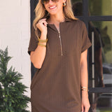 Ezra Textured Zipper Dress- Chocolate - PREORDER