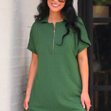Ezra Textured Zipper Dress- Olive Green- PREORDER