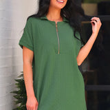 Ezra Textured Zipper Dress- Olive Green- PREORDER