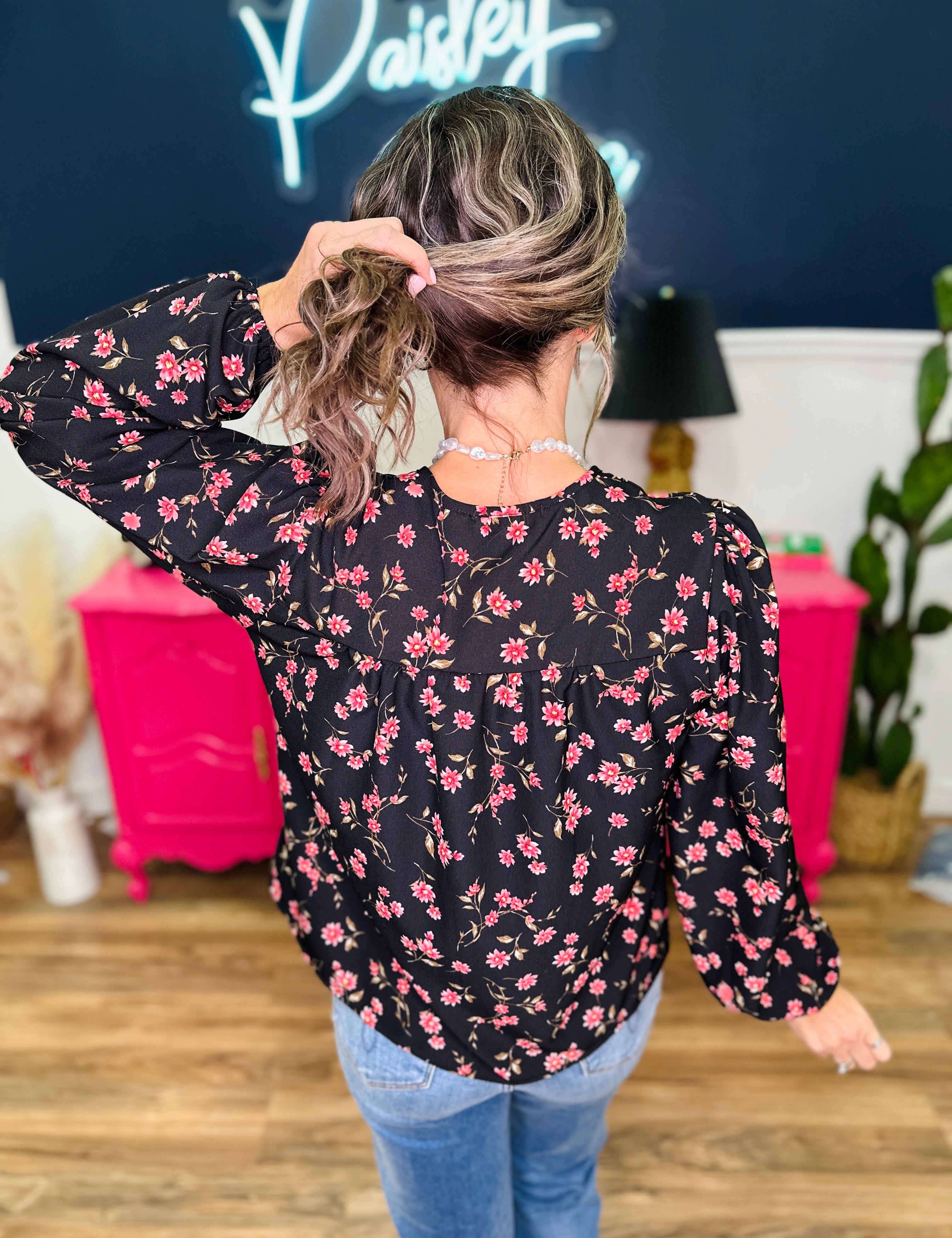 Floral Print With Front Ribbon Detail Top - FINAL SALE