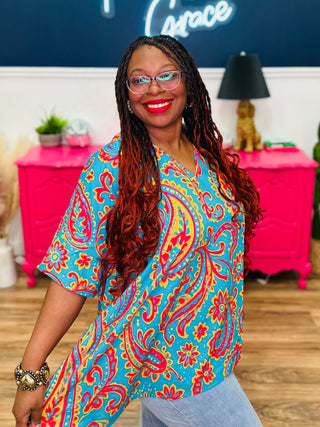 Colorful V-Neck Paisley Top