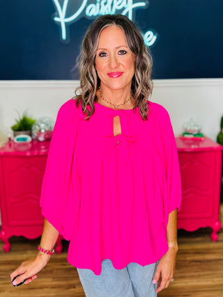 Solid Airflow Batwing 3/4 Sleeve Top - Hot Pink