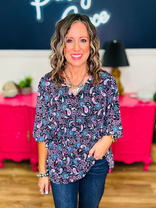 Dear Scarlett Dreamer Top In Black Multi Paisley