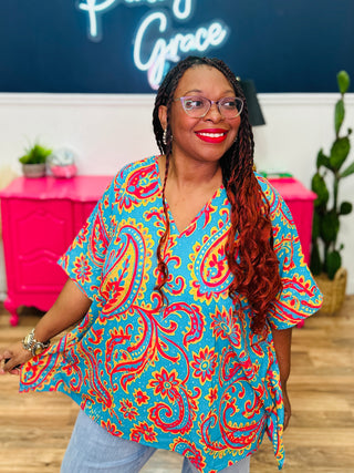 Colorful V-Neck Paisley Top