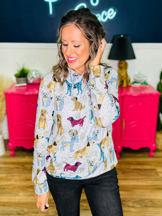 Dog Print Sweater Knit  Hoodie - DEAL