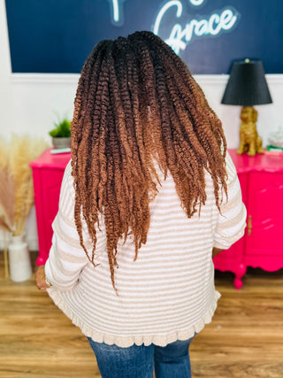 Lena Taupe Stripe Frill Hem Sweater