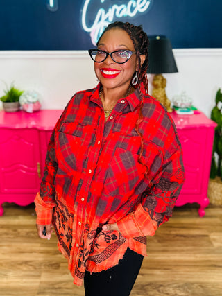 Mineral Wash Plaid Embroidered Shirt