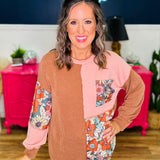 DEAL - Rib And Floral Patchwork Pullover Top - LAST ONES FINAL SALE