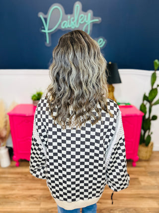 Two Toned Brown Checkered Print Sweatshirt
