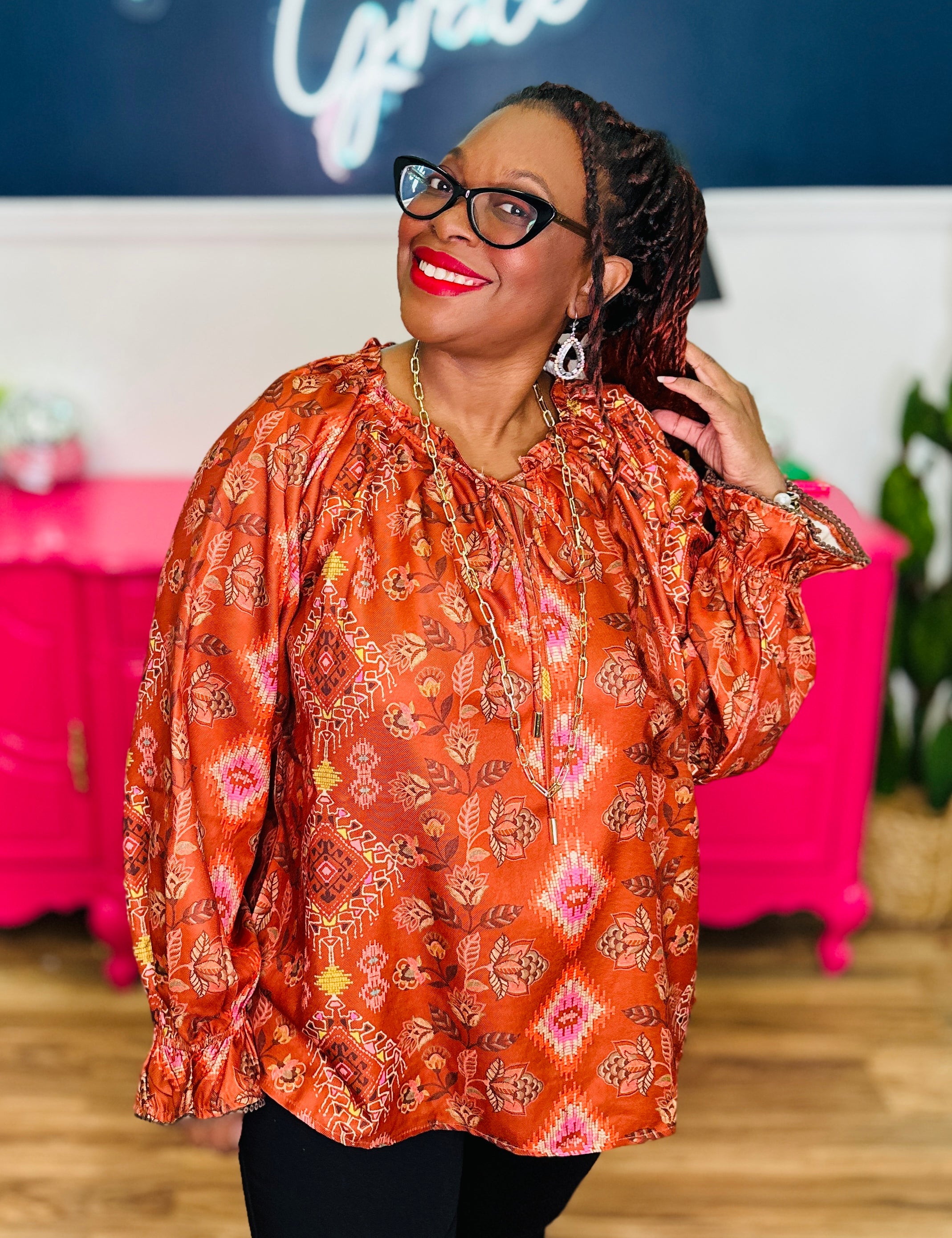 Printed Satin Twill Blouse - LAST ONES FINAL SALE