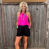 Brenna Black Tie-Waist Shorts