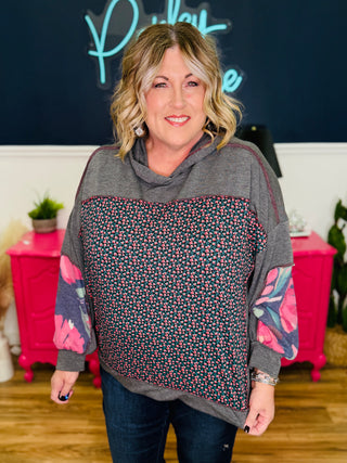 French Terry Loose Fit Hooded Knit Top