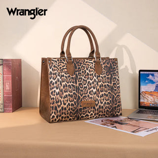 Wrangler Leopard Print Wide Tote Bag/Crossbody - Brown