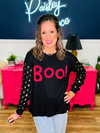 Boo Black Contrast Sleeve Top