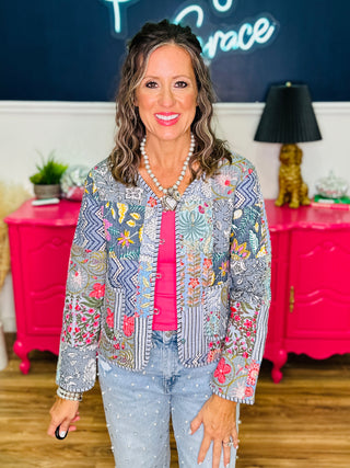 Reversible Floral Print Quilted Patch Jacket - FINAL SALE