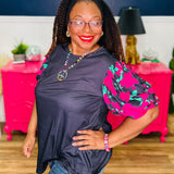 Rosaline Noir Floral Short Puff Sleeve Top - LAST ONES FINAL SALE