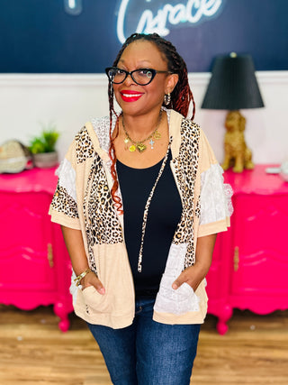 POL Oversized 3/4 Sleeve Leopard Print Hoodie