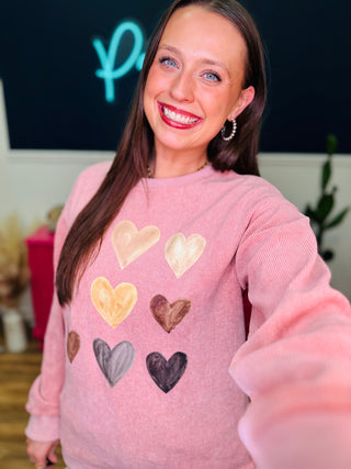 Neutral Hearts Long Sleeve Sweater