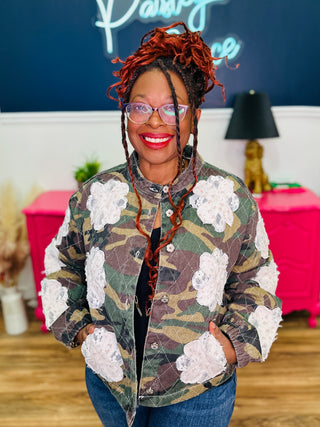 POL Balloon Sleeve Oversized Quilted Jacket - Olive Camo