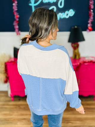 Ric Rac Trim Color Block Top - Denim/Cream