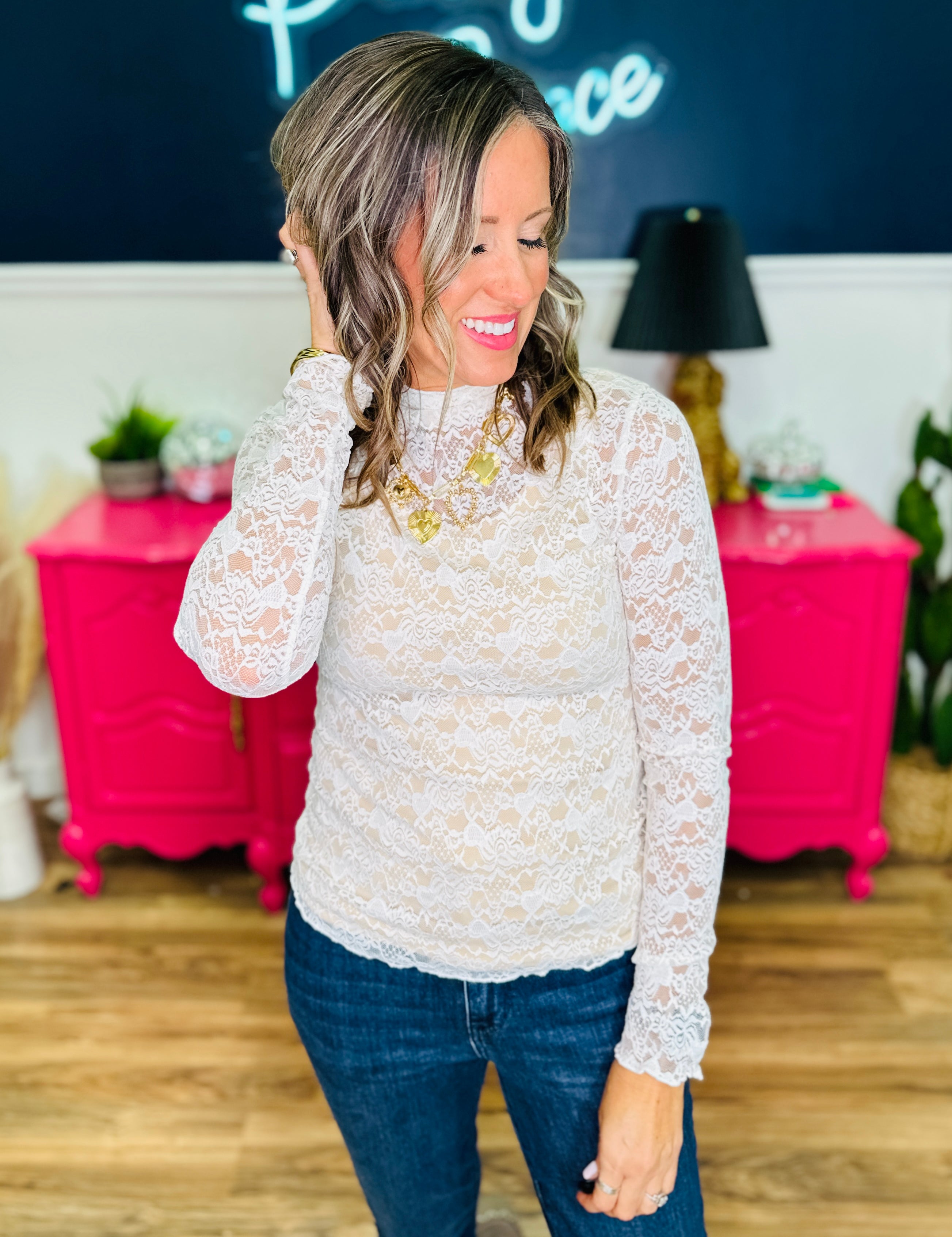 Lace Mock Neck Top - Ivory - FINAL SALE