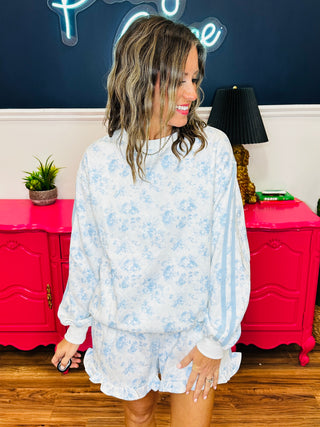 Light Blue Floral French Terry Sweatshirt