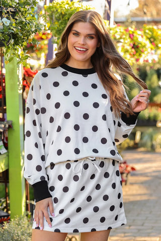 Printed Terry Skort Set - Black/White Polka Dot - PREORDER